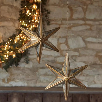 Ivyline Hanging Mercury Glass Star in Antique Brass