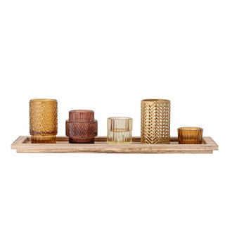 Elvina Wooden Tray with Tealight Holders in Warm Brown