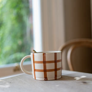 Gingham Check Ceramic Mug in Ginger