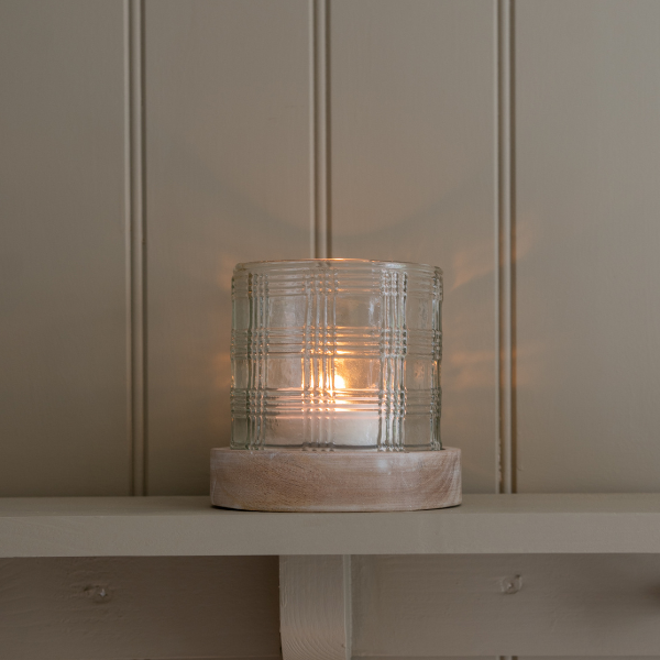 Small Glass Candle Holder in Gingham Check