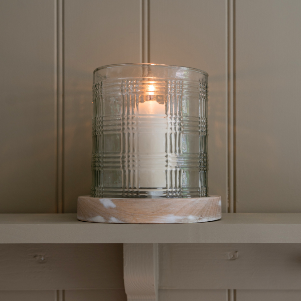 Large Glass Candle Holder in Gingham Check