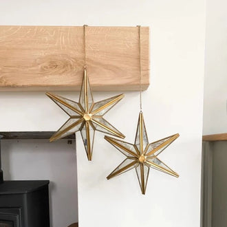 Ivyline Hanging Mercury Glass Star in Antique Brass