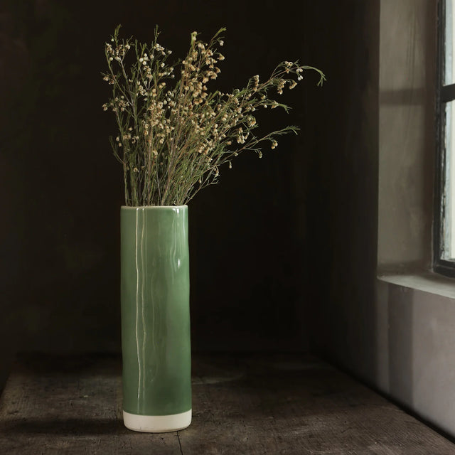 Pitka Tall Cylinder Vase in Green