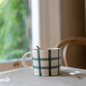 Gingham Check Ceramic Mug in Forest