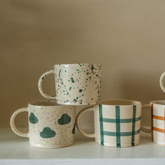 Gingham Check Ceramic Mug in Forest