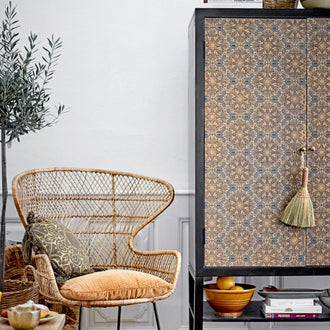 Lynne Mango Wood Patterned Cabinet in Black