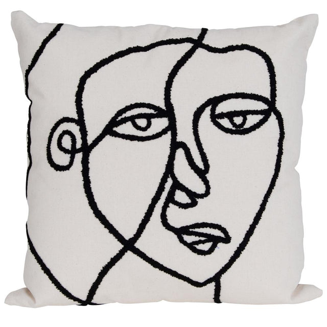 June Embroidered Face Cushion in Black and White (2)