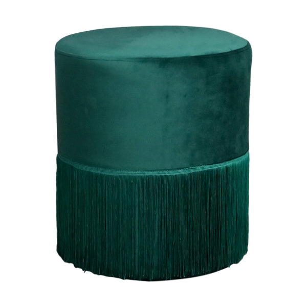 Harley Tassel Velvet Pouffe in Green (2)