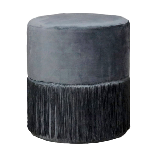 Harley Tassel Velvet Pouffe in Grey (2)