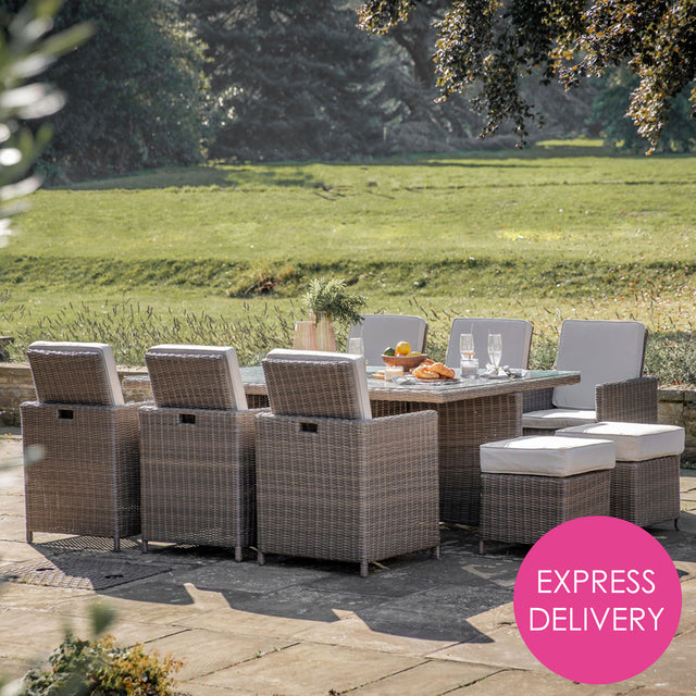 Valencia Outdoor 10-Seater Cube Dining Set in Natural