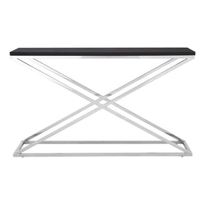 Catherine Rectangular Chrome Console Table in Black