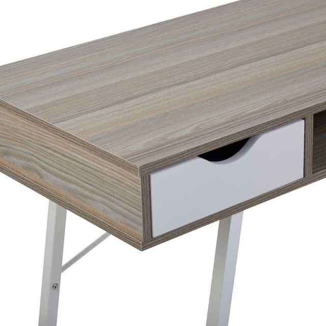 Dani Double Drawer Desk in Light Oak and White (6)