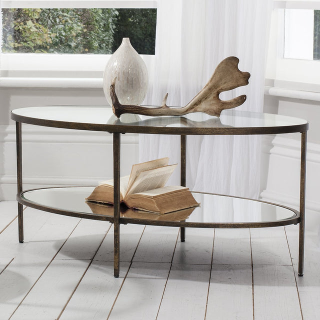 Enya Oval Glass Coffee Table in Aged Bronze (4)