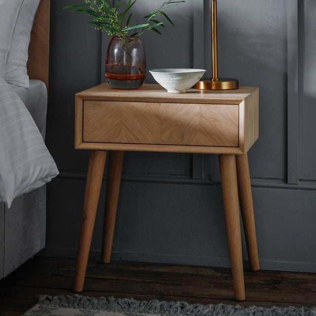 Odette Oak Side Table in Natural with Drawer