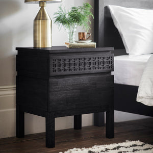 Hayleigh Mango Wood Bedside Table in Black