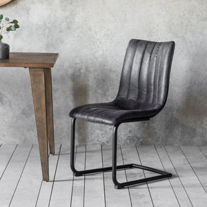 Wilma Set of 2 Leather Dining Chairs in Dark Grey