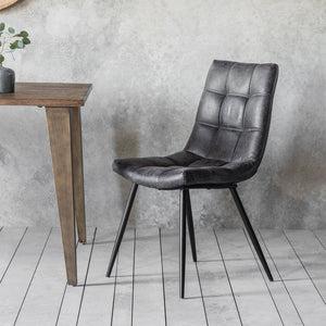 Darci Set of 2 Leather Dining Chairs in Grey