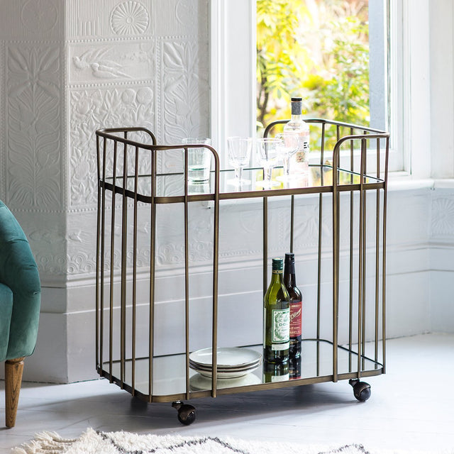 Nyla Mirrored Drinks Trolley in Bronze