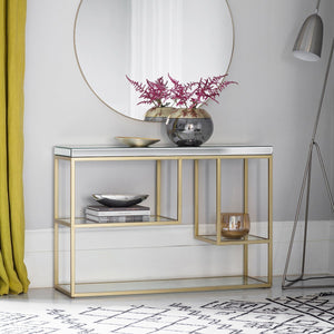 Sienna Rectangular Mirrored Console Table in Champagne