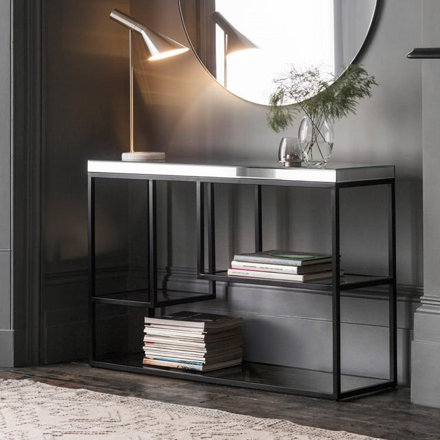 Sienna Rectangular Mirrored Console Table in Black