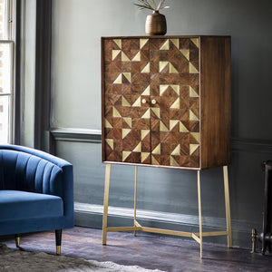 Sheila Acacia Wood Drinks Cabinet in Gold