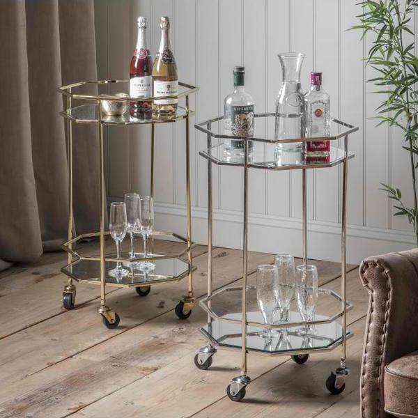 Jen Mirrored Drinks Trolley in Silver