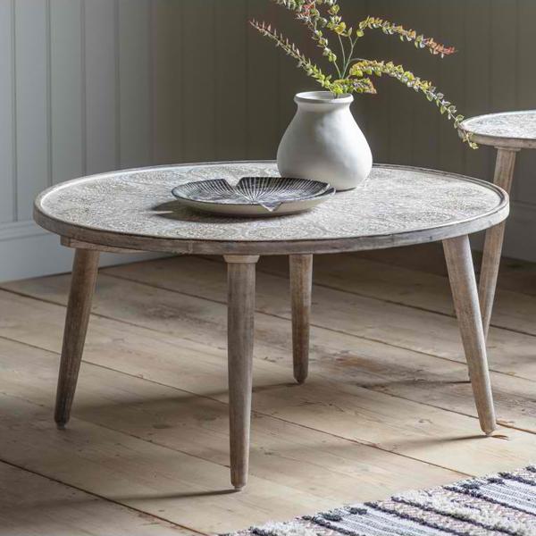 Agnes Round Coffee Table in Natural White