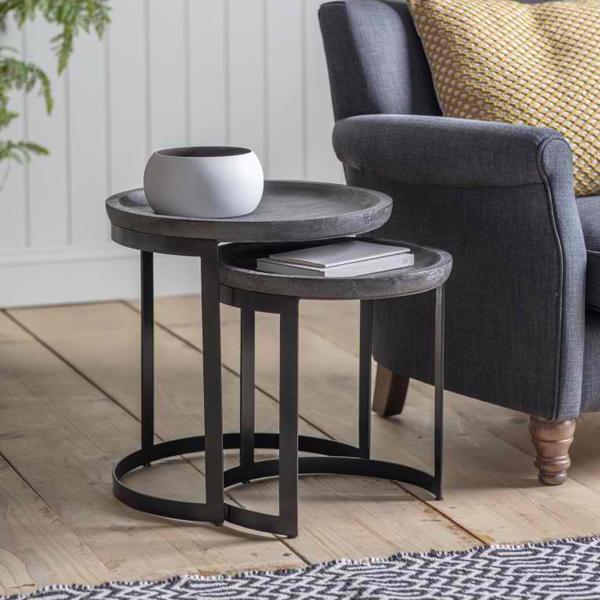 Vanessa Round Wooden Nest of Tables in Black 