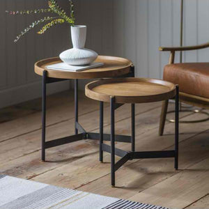 Zyra Round Wooden Nest of Tables in Brown