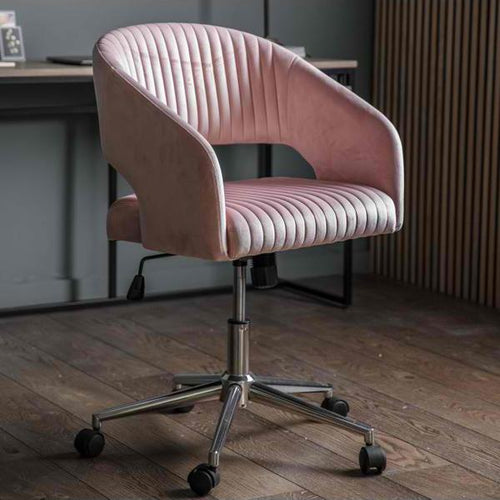 Leia Velvet Swivel Office Chair in Pink