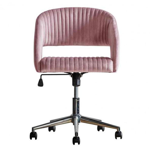 Leia Velvet Swivel Office Chair in Pink