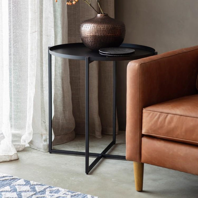 Gianna Round Metal Side Table in Black