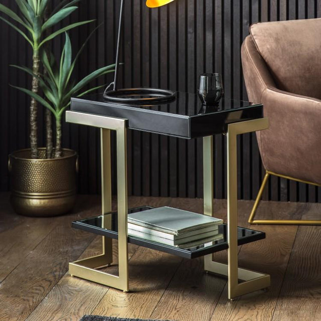 Gigi Rectangular Side Table in Black and Gold