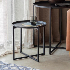 Gianna Round Metal Side Table in Black