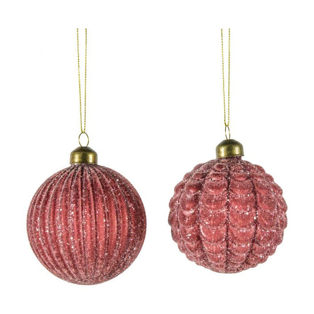 Lyra Set of 6 Glitter Baubles in Pink (2)