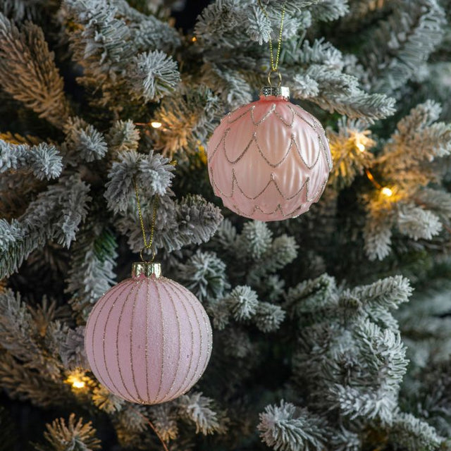 Kitty Set of 6 Round Glass Baubles in Pink