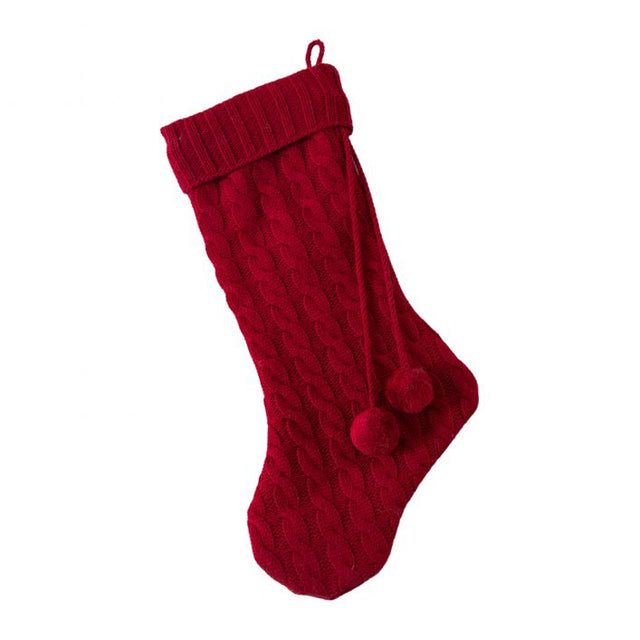 Callan Pom Pom Knitted Stocking in Red