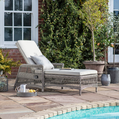 Tuscany Outdoor Rattan Sun Lounger in Stone
