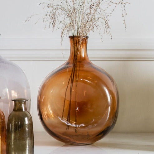 Jess Glass Bottle Vase in Brown