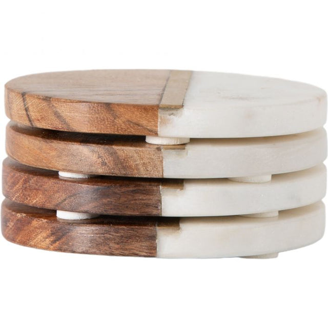 Billie Set of 4 Marble Wooden Coasters in White