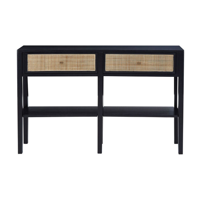 Ola Rectangular Cane Console Table in Black (2)