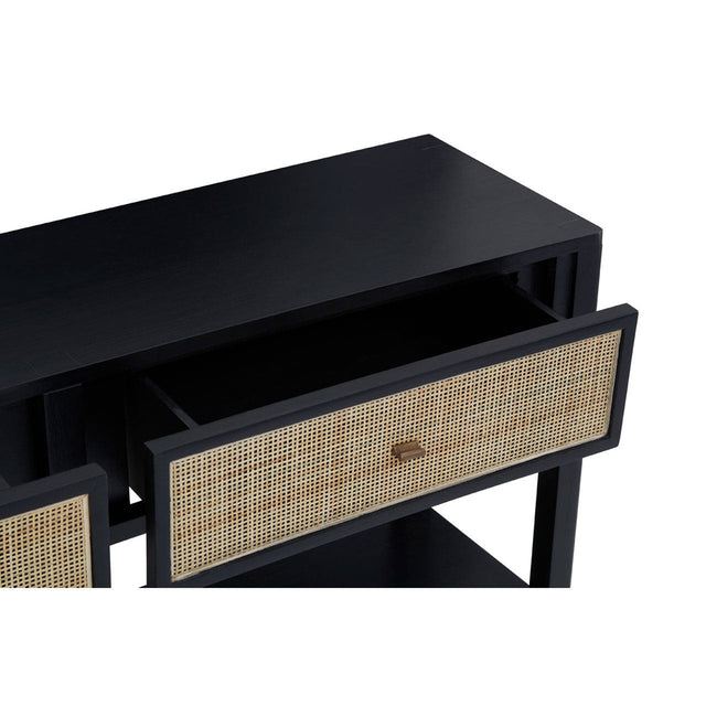 Ola Rectangular Cane Console Table in Black (5)