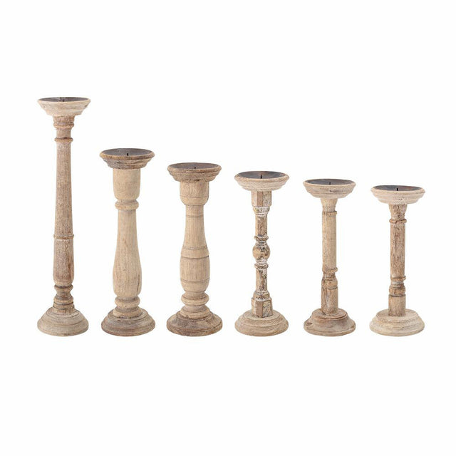 Carola Set of 6 Recycled Wood Candle Holders in Natural (2)