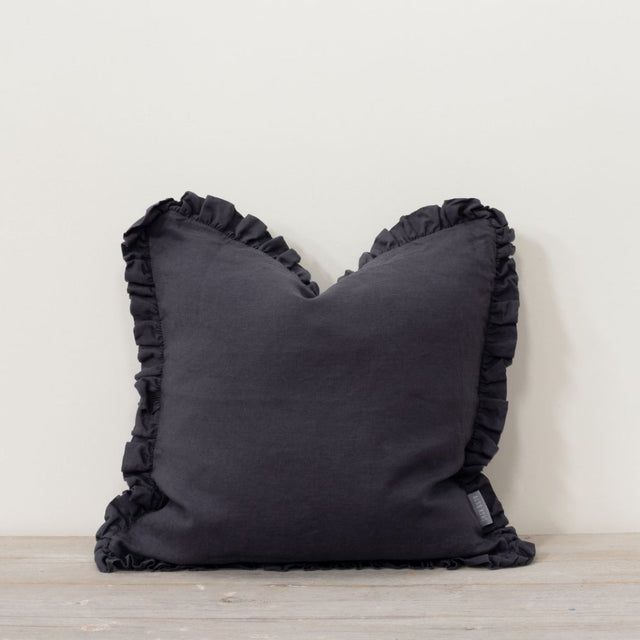 Oli Linen Ruffle Cushion in Slate Grey