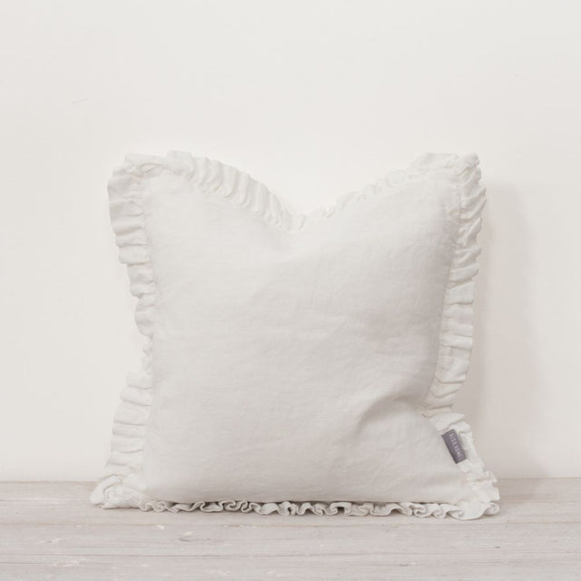 Oli Linen Ruffle Cushion in White