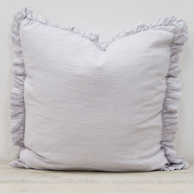 Olivia Large Linen Ruffle Cushion in Silver Grey