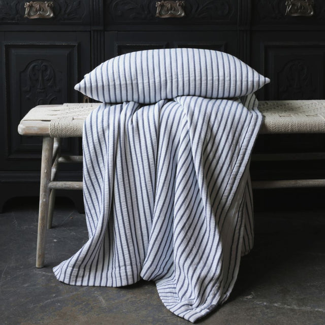 Hikari Cotton Stripe Throw in Blue & White