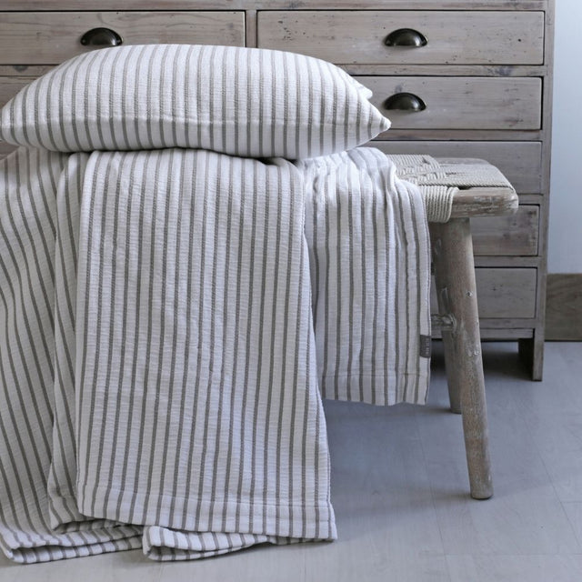 Hikari Striped Throw in Taupe & White