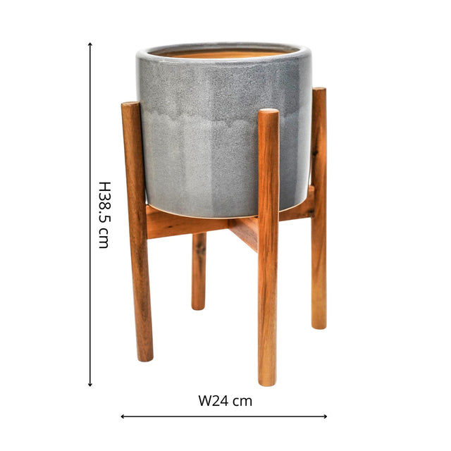 Ivyline Anzio Warm Grey Planter with Wooden Stand (5)