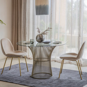 Scarlett 4 Seater Round Glass Dining Table in Brass